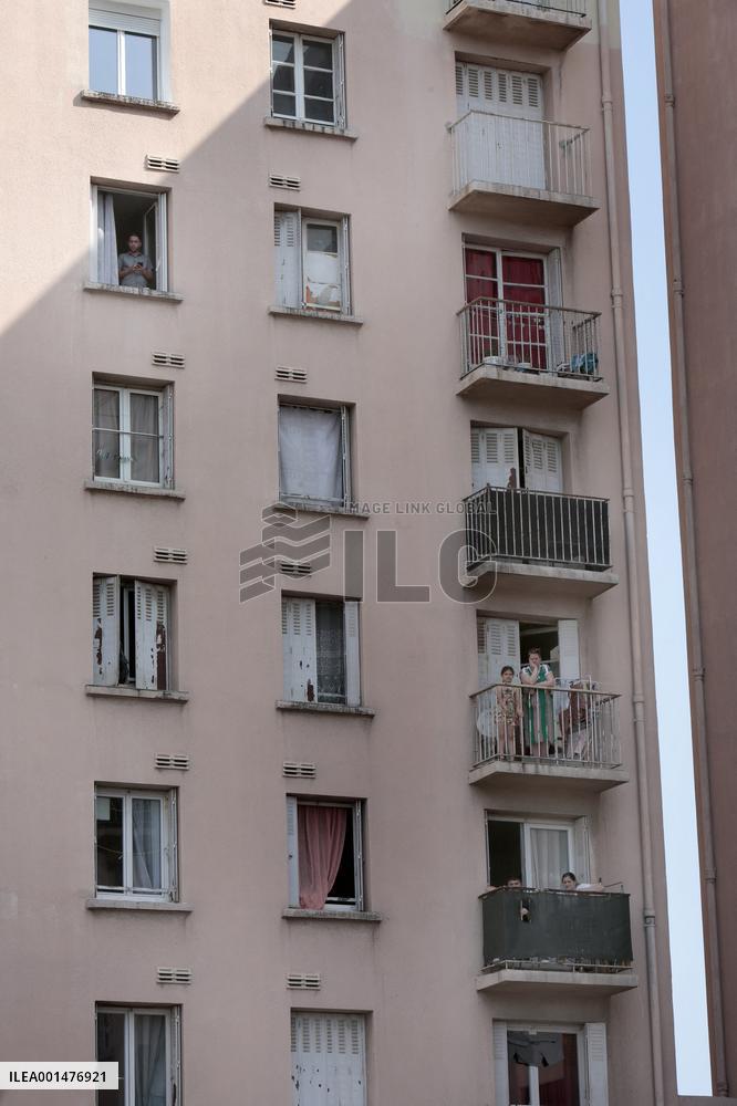 President Macron Visits The Benza District - Marseille
