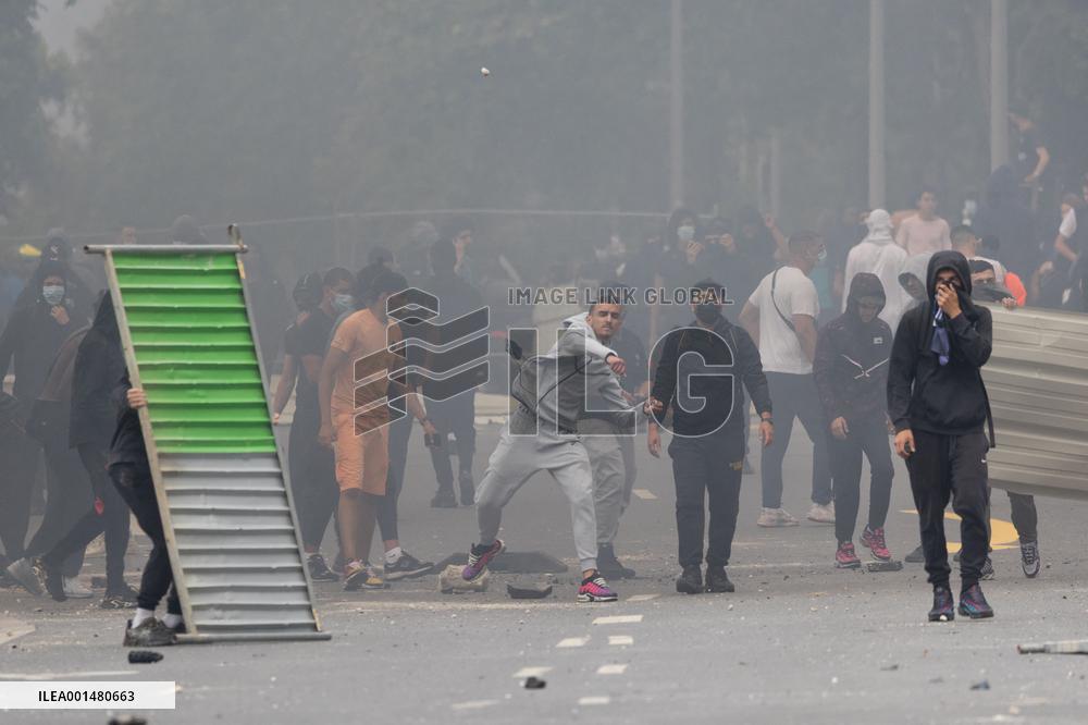 Protesters clash with police after the commemoration march for Nahel - Nanterre