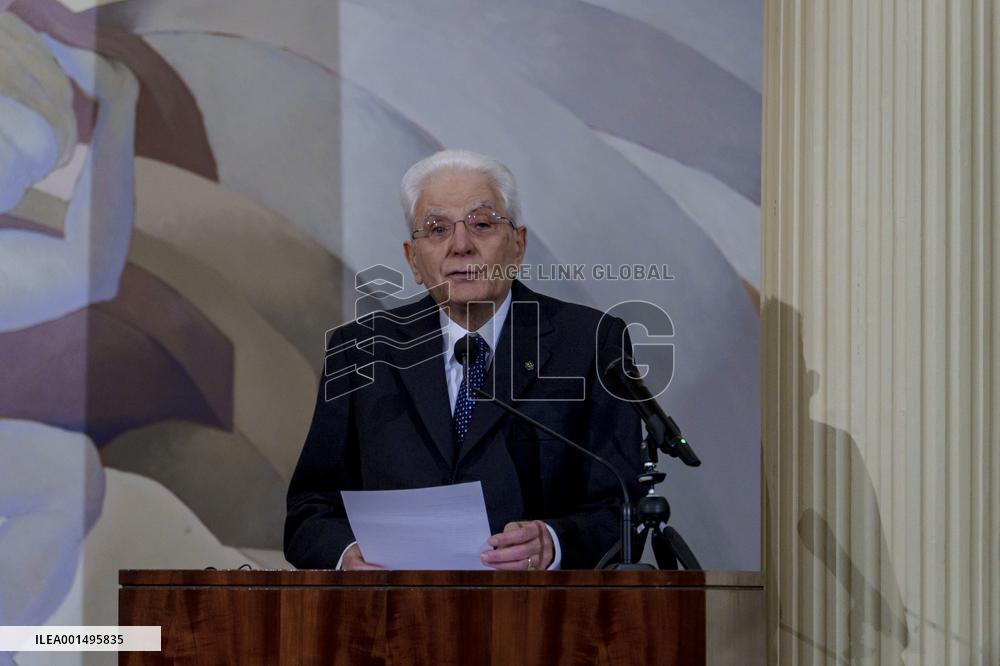 President of Italy Sergio Mattarella gives a keynote talk at the
