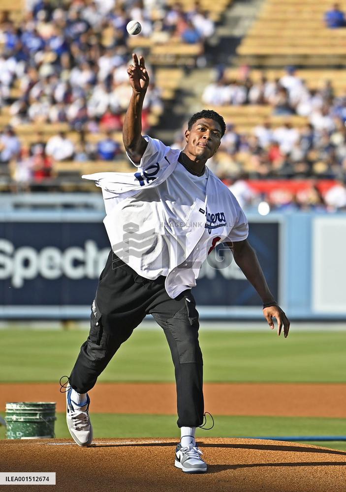 Baseball: Ceremonial pitch by NBA player Hachimura