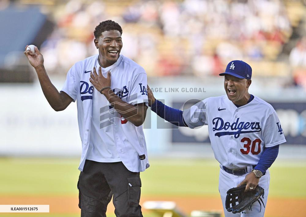 Baseball: Ceremonial pitch by NBA player Hachimura