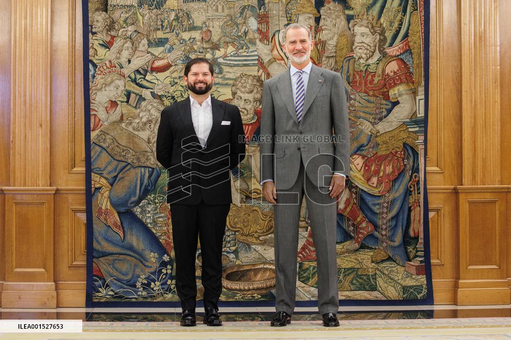 King Felipe VI receives the President of the Republic of Chile, Gabriel Boric