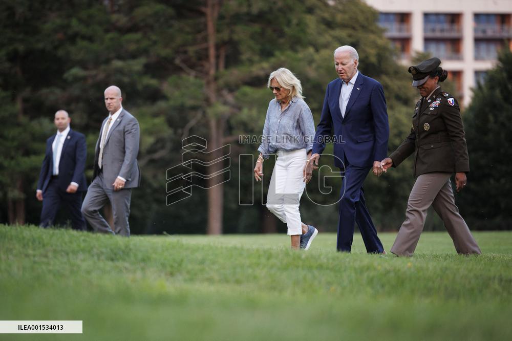 Bidens Arrive In Washington After Camp David Travel