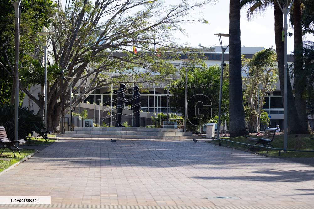 President Macron Delivers A Speech At Place Des Cocotiers - Noumea
