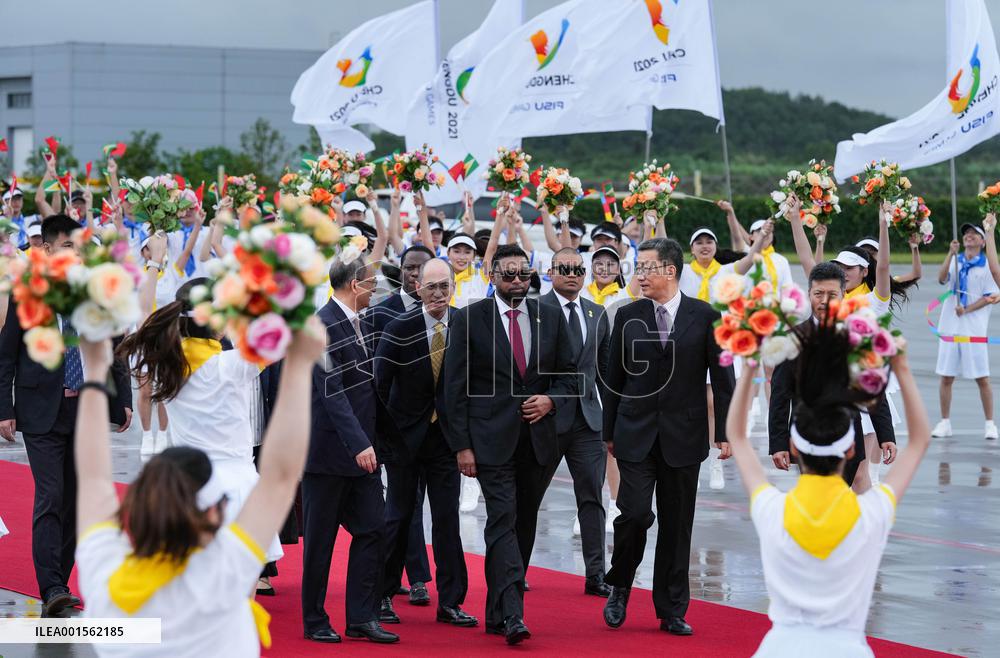 (Chengdu Universiade) CHINA-SICHUAN-CHENGDU-GUYANESE PRESIDENT-ARRIVAL (CN)