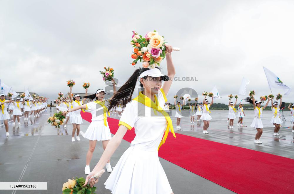 (Chengdu Universiade) CHINA-SICHUAN-CHENGDU-GUYANESE PRESIDENT-ARRIVAL (CN)