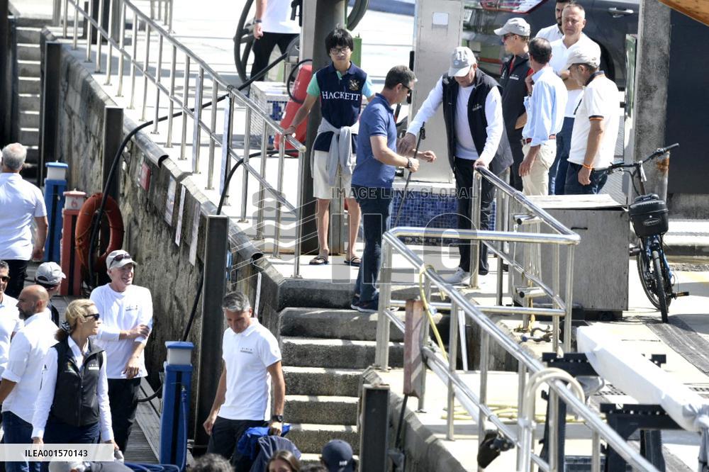 Juan Carlos And Infanta Elena arrive at the port of Sanxenxo - Spain