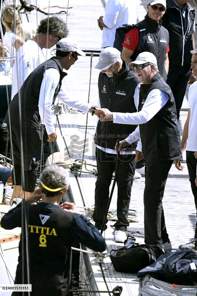 Juan Carlos And Infanta Elena arrive at the port of Sanxenxo - Spain