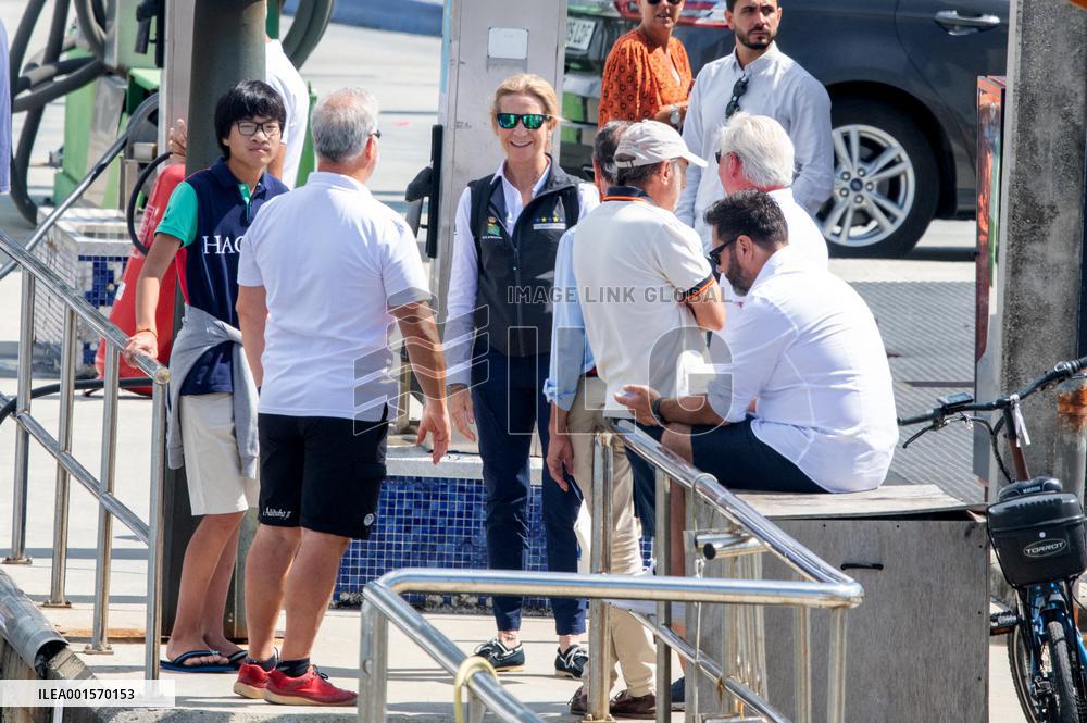 Juan Carlos And Infanta Elena arrive at the port of Sanxenxo - Spain