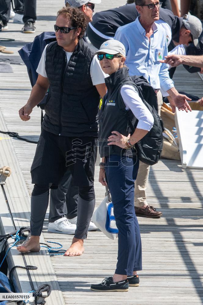 Juan Carlos And Infanta Elena arrive at the port of Sanxenxo - Spain