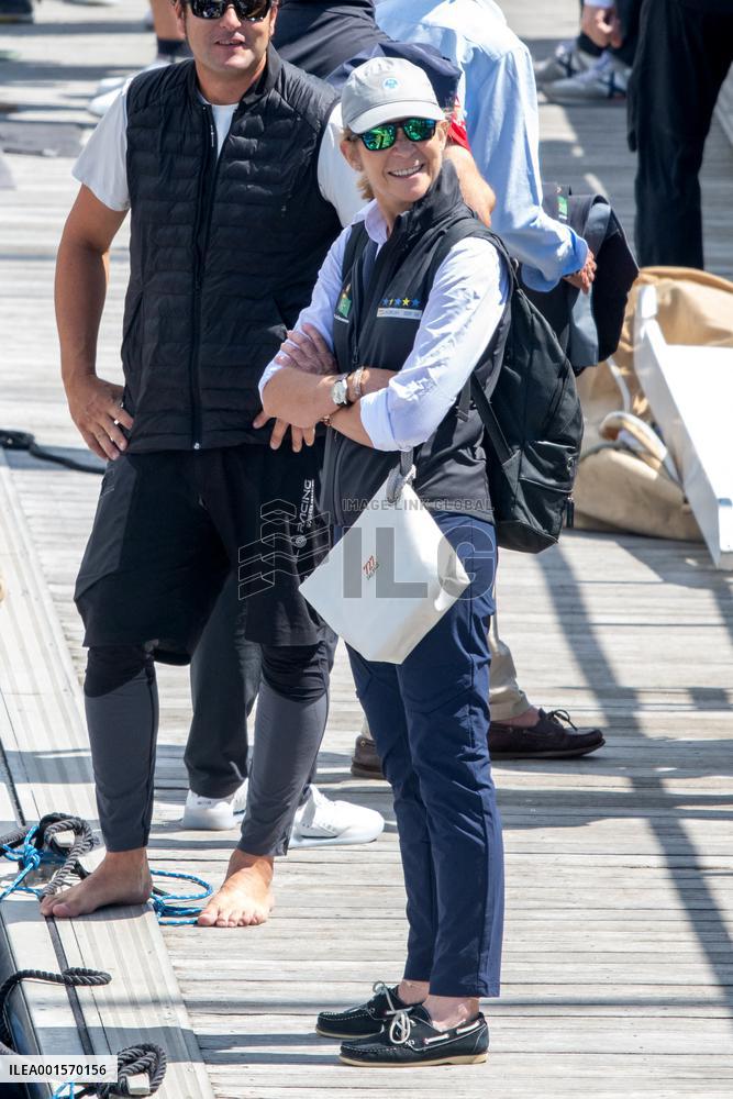 Juan Carlos And Infanta Elena arrive at the port of Sanxenxo - Spain