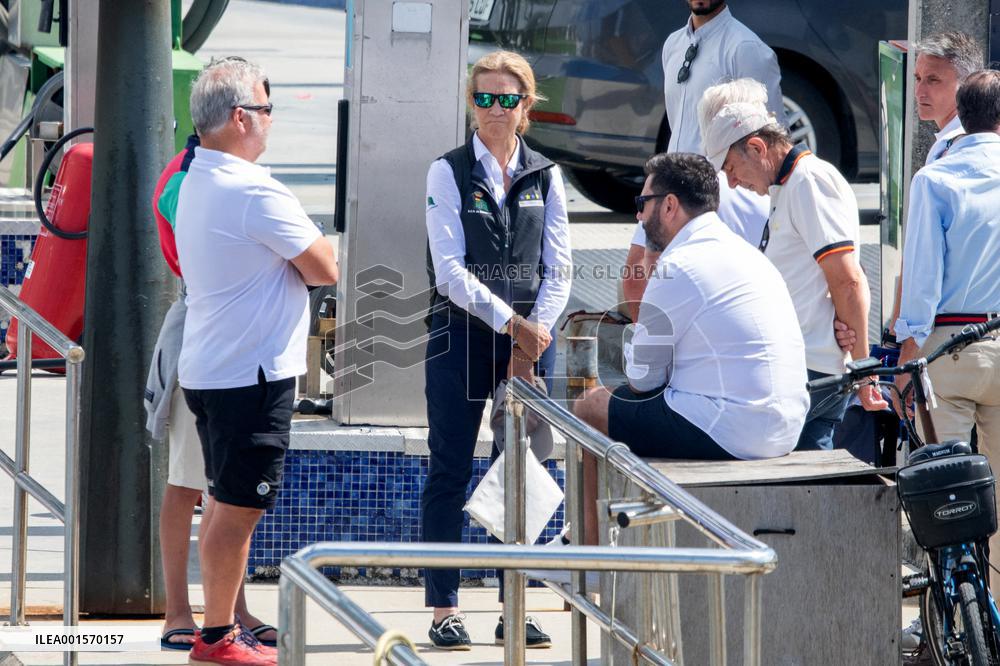 Juan Carlos And Infanta Elena arrive at the port of Sanxenxo - Spain