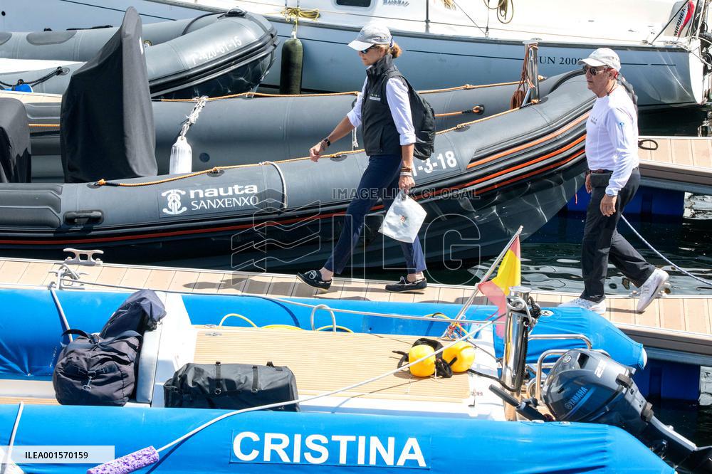 Juan Carlos And Infanta Elena arrive at the port of Sanxenxo - Spain