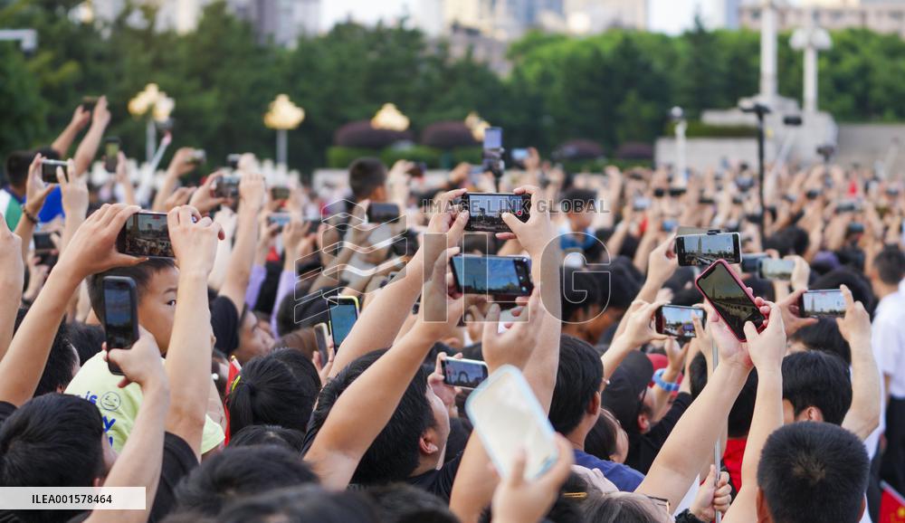 People Watched The National Flag Raising Ceremony in Nanchang, China