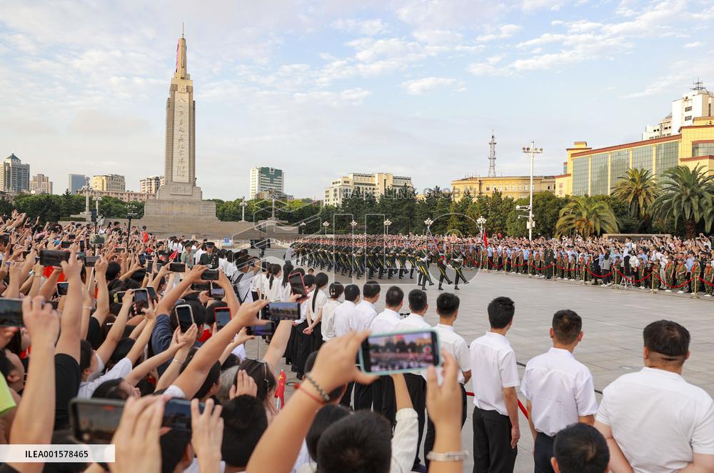 People Watched The National Flag Raising Ceremony in Nanchang, China
