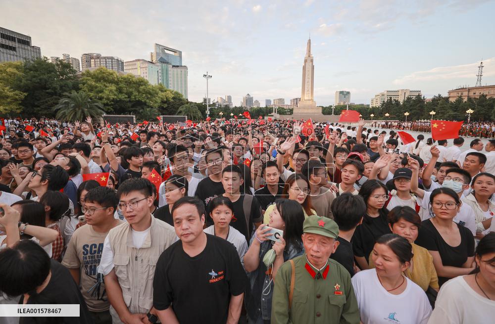 People Watched The National Flag Raising Ceremony in Nanchang, China