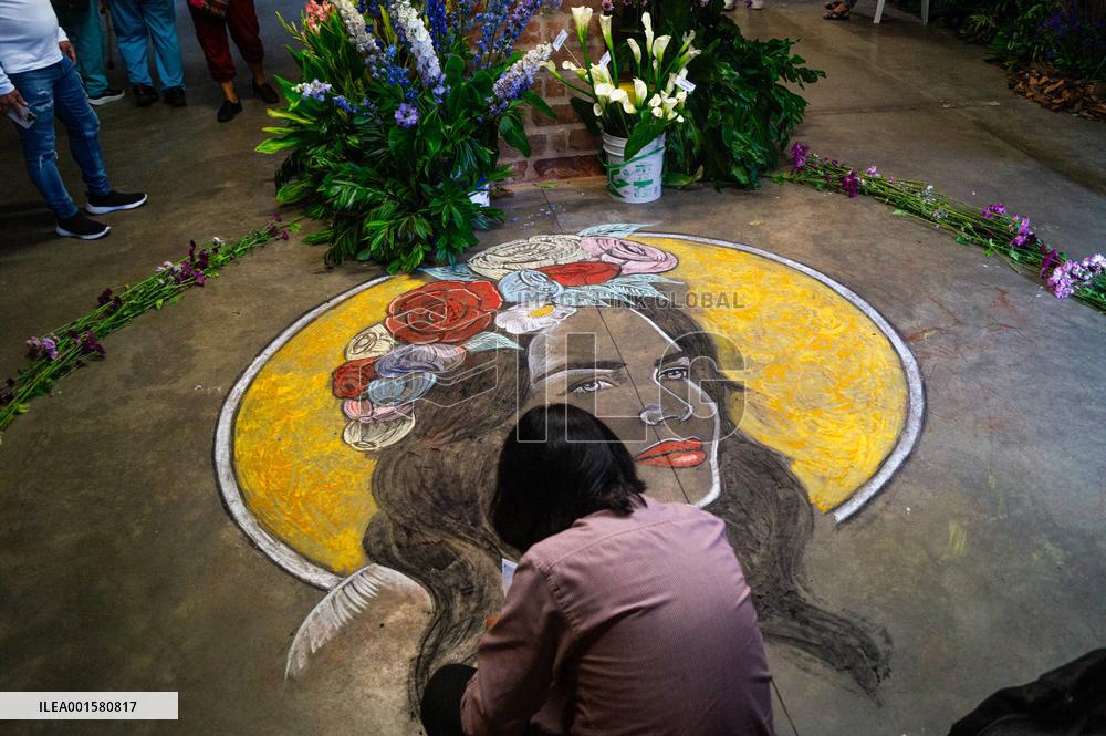 Medellin's Vasquez Building Fillied with Flowers for 'Feria de las Flores'