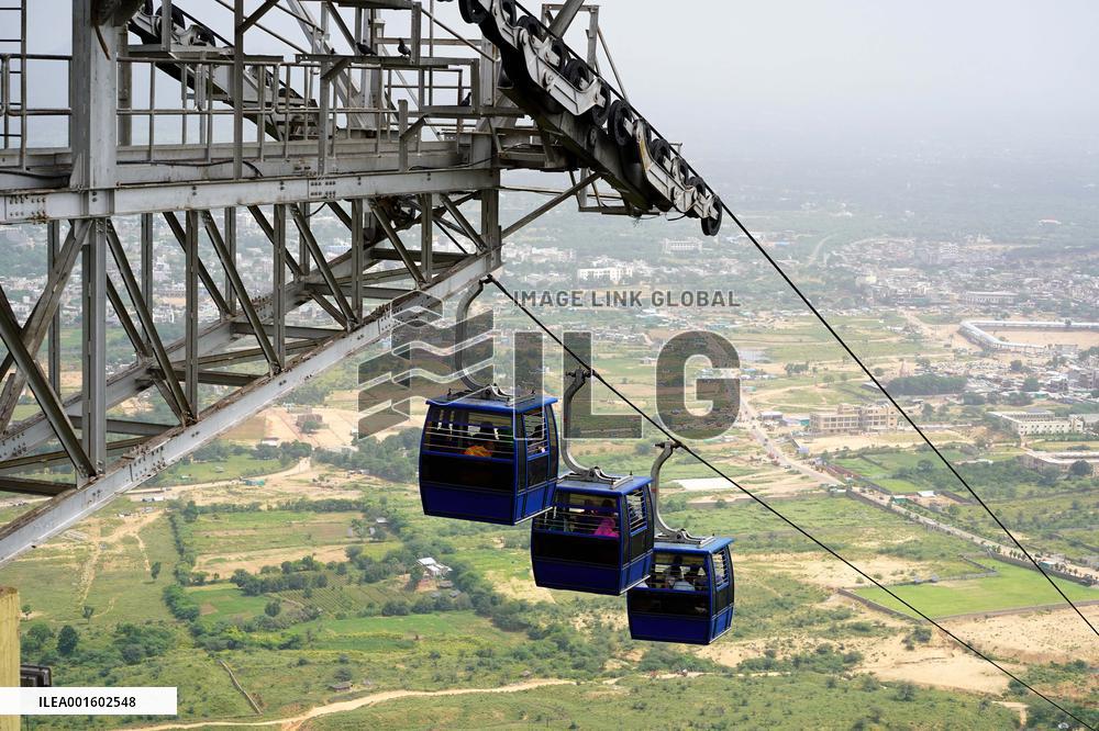 Monkeys Rest On Gondola Lift’s Pylons - Rajasthan