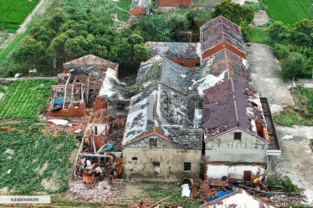 Houses Collapsed After A Tornado in Yancheng, China