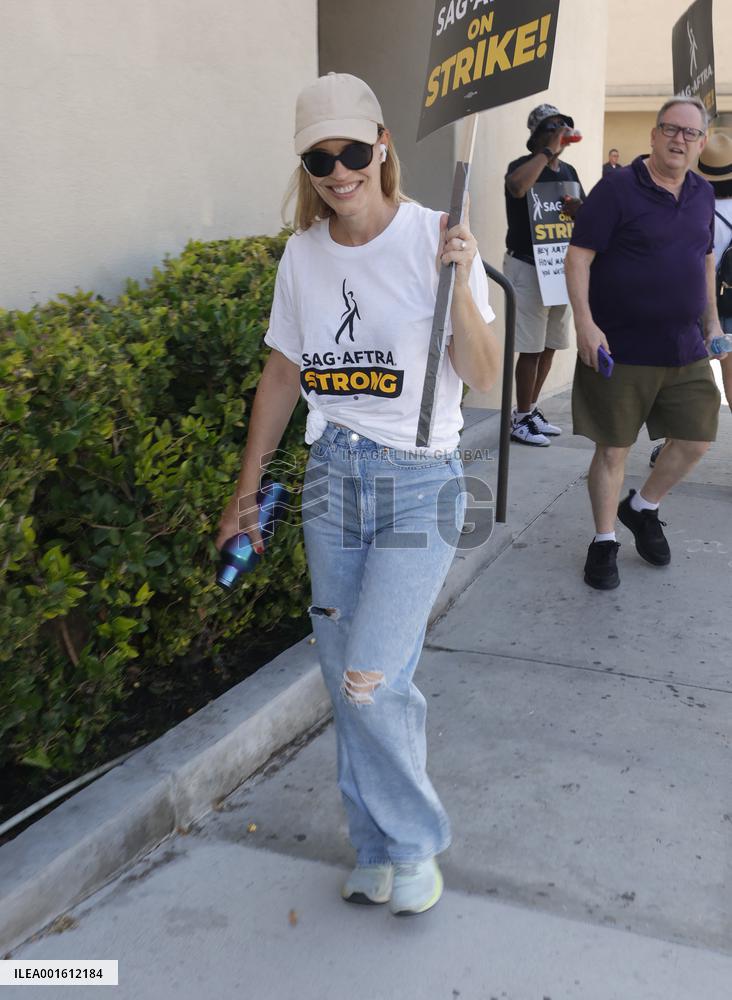 SAG-AFTRA And WGA Strike Outside Paramount Studios - LA