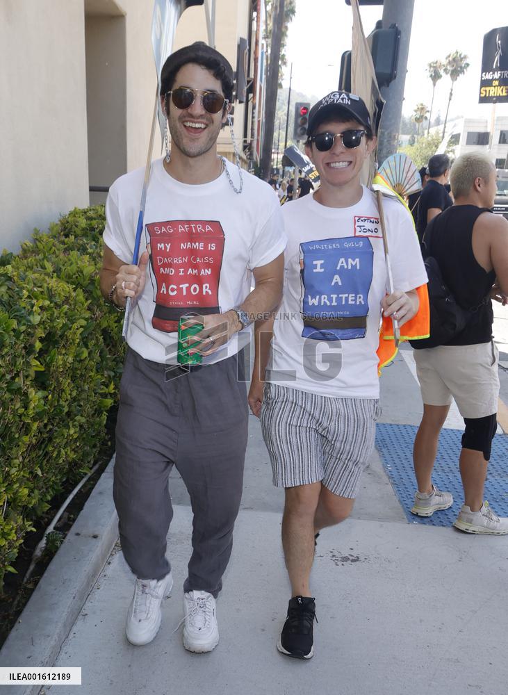 SAG-AFTRA And WGA Strike Outside Paramount Studios - LA