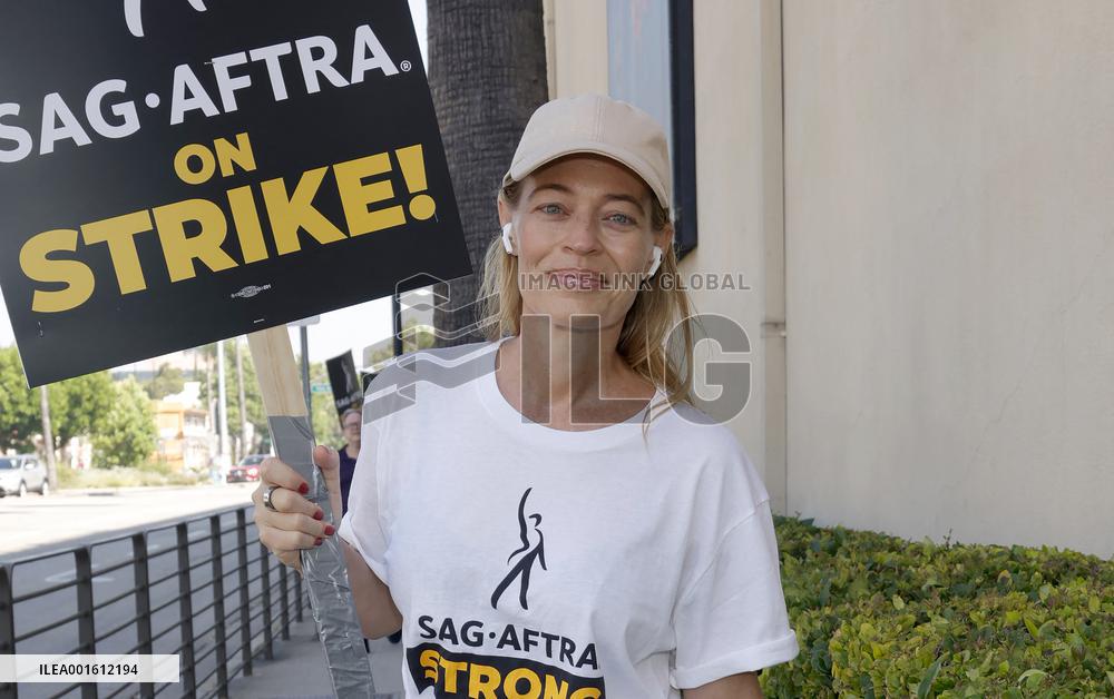 SAG-AFTRA And WGA Strike Outside Paramount Studios - LA