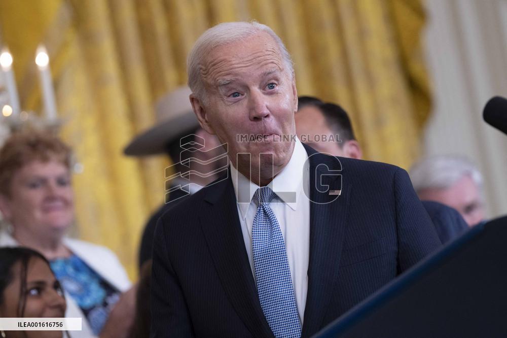 President Joe Biden makes remarks on the anniversary of the Inflation Reduction Act