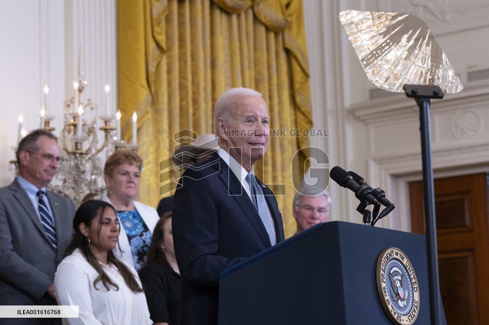 President Joe Biden makes remarks on the anniversary of the Inflation Reduction Act