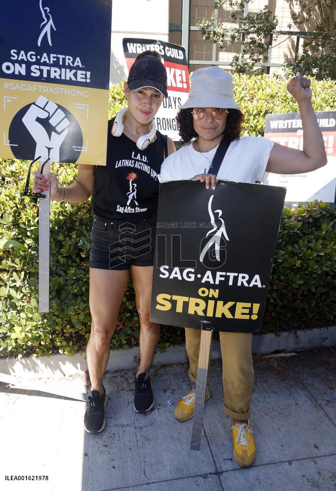 SAG-AFTRA and WGA Strike outside Warner Bros - LA