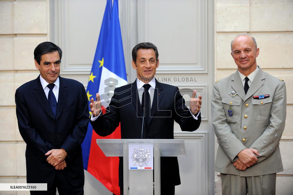 Nicolas Sarkozy gives a press conference at Elysee Palace