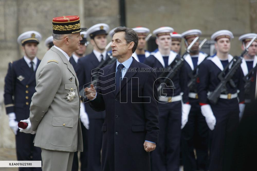 Nicolas Sarkozy attends the Retirement Ceremony for General Jean-Louis Georgelin in Paris