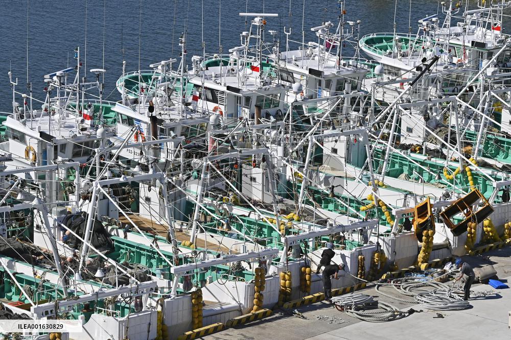 Fishing boats at port in Fukushima