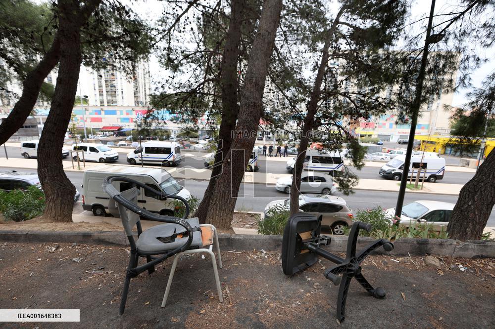 The CRS 8 in The "Cité of Pissevin" in Nimes after 2 dead in drug violence.