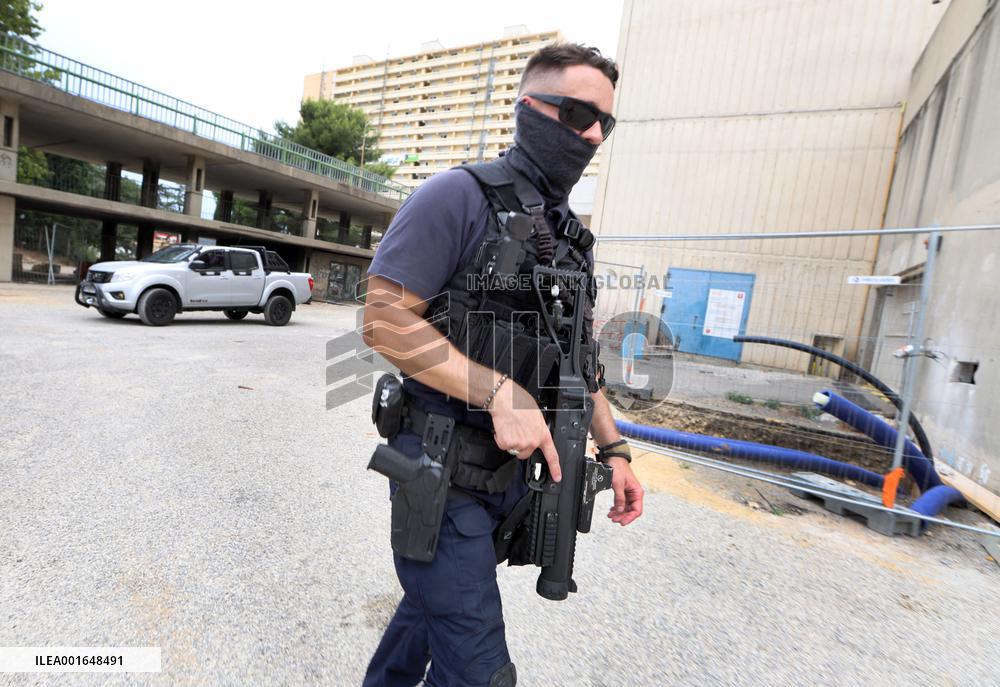 The CRS 8 in The "Cité of Pissevin" in Nimes after 2 dead in drug violence.