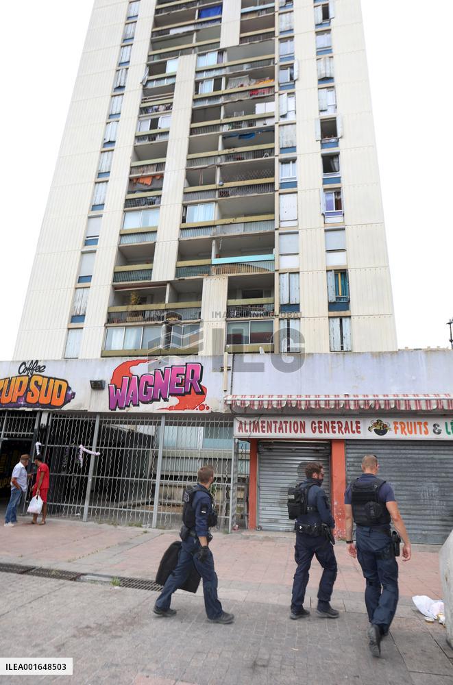 The CRS 8 in The "Cité of Pissevin" in Nimes after 2 dead in drug violence.