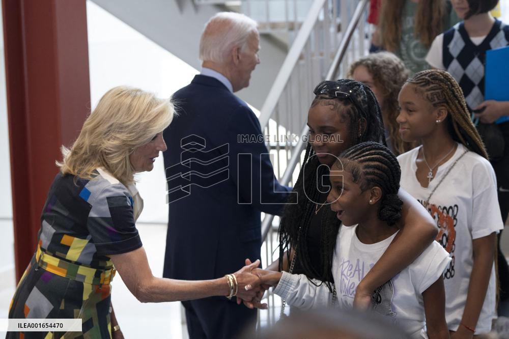 President Joe Biden and first lady Dr. Jill Biden welcome students back to school