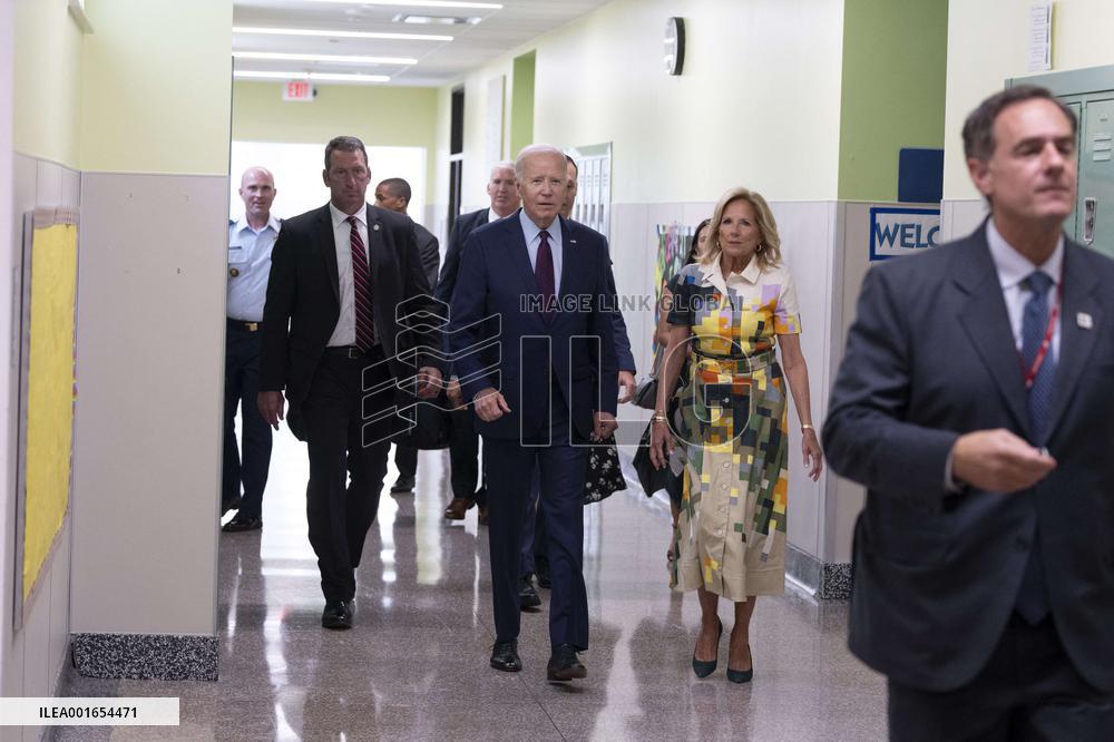 President Joe Biden and first lady Dr. Jill Biden welcome students back to school
