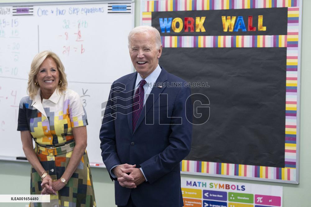 President Joe Biden and first lady Dr. Jill Biden welcome students back to school