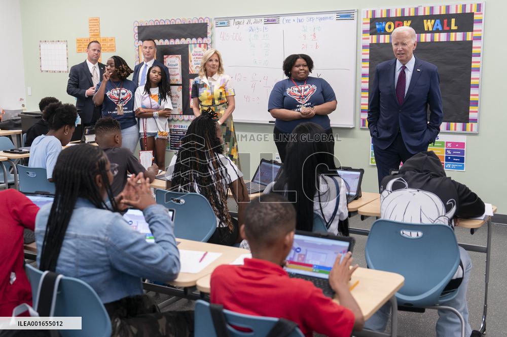 President Joe Biden and first lady Dr. Jill Biden welcome students back to school