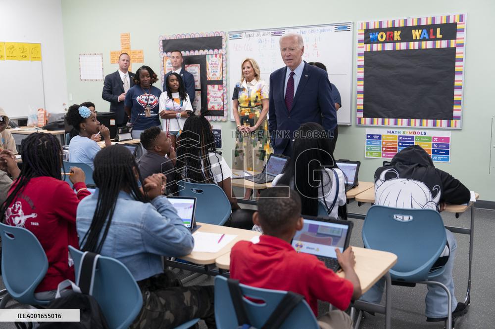 President Joe Biden and first lady Dr. Jill Biden welcome students back to school