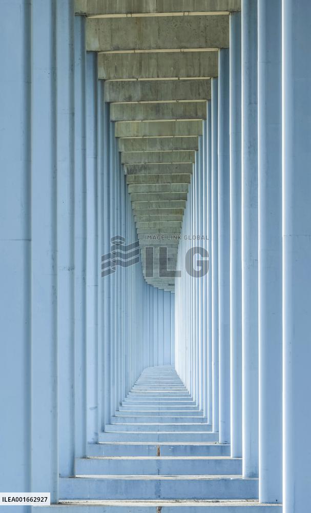 A view shows rows of deep piers of the sea-crossing bridge in Shenzhen, Guangdong province, China, Aug 15, 2023.