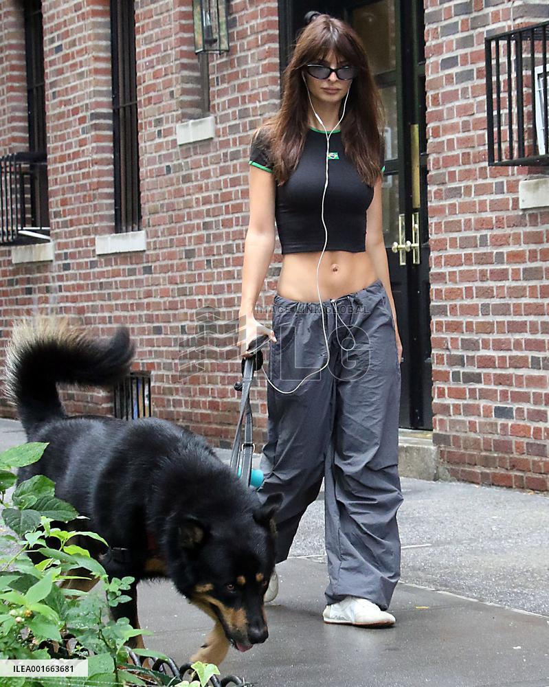 Emily Ratajkowski Flaunts Her Toned Abs In A Black Crop Top - NYC