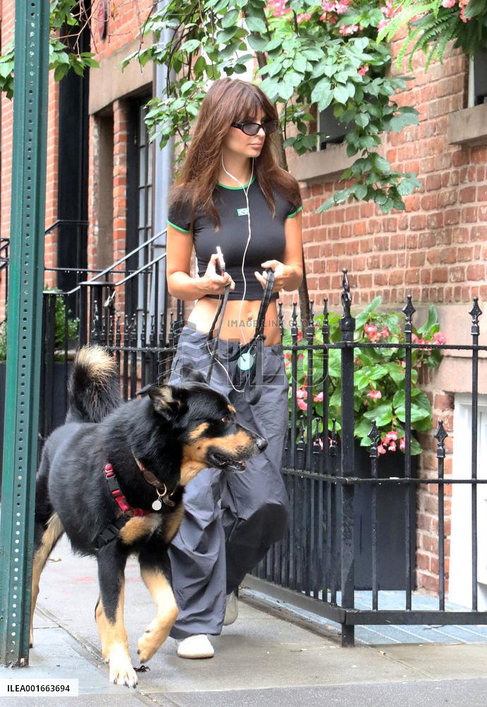 Emily Ratajkowski Flaunts Her Toned Abs In A Black Crop Top - NYC