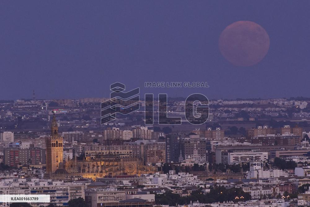 Super Blue Moon Rises Over Andalusia - Spain