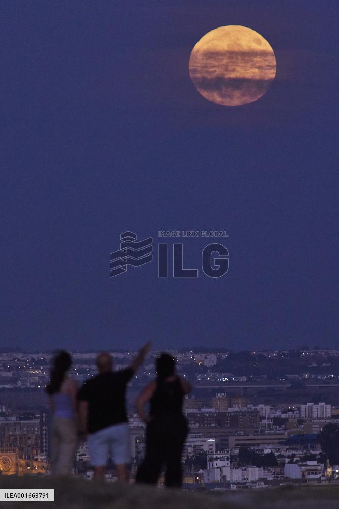 Super Blue Moon Rises Over Andalusia - Spain