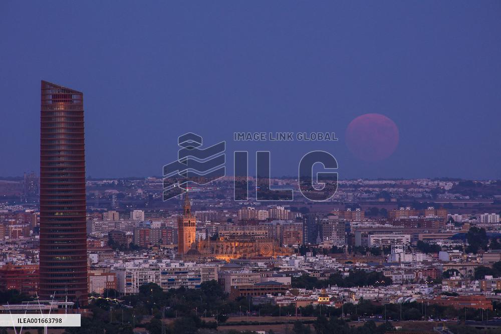 Super Blue Moon Rises Over Andalusia - Spain