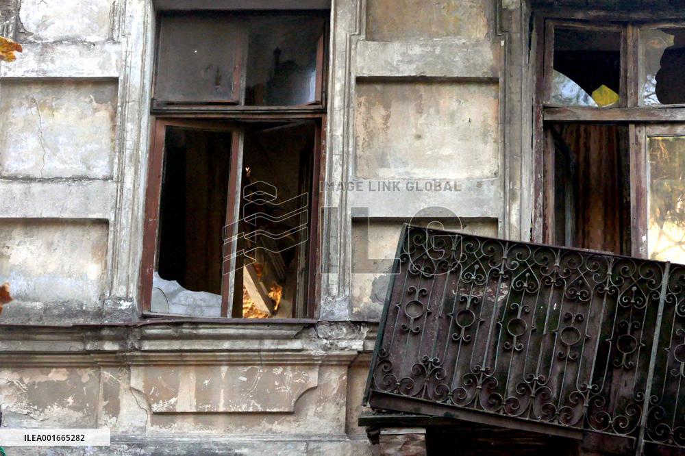 Residential building wall collapses in Odesa