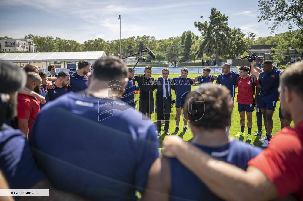 President Macron Meets The French Rugby Team - Rueil-Malmaison