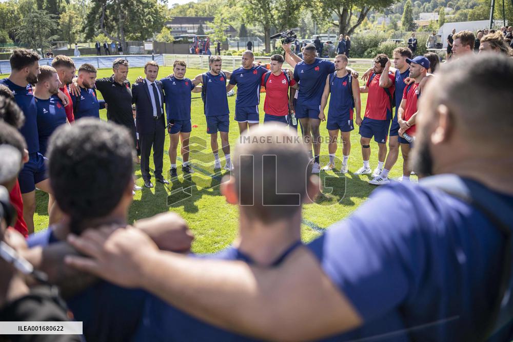 President Macron Meets The French Rugby Team - Rueil-Malmaison