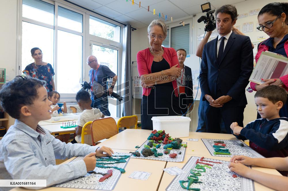 Elisabeth Borne and Gabriel Attal visit a primary school - Saint-Germain-sur-Ille
